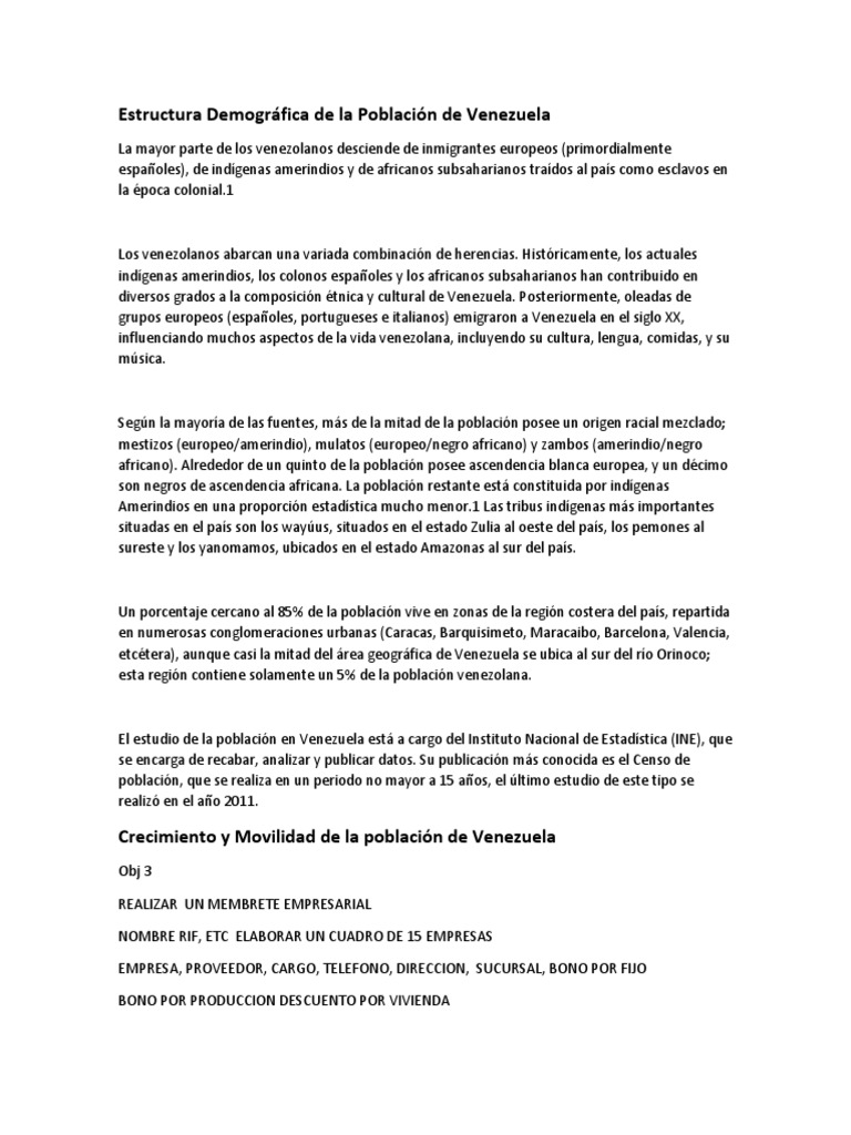Estructura Demográfica de La Población de Venezuela PDF