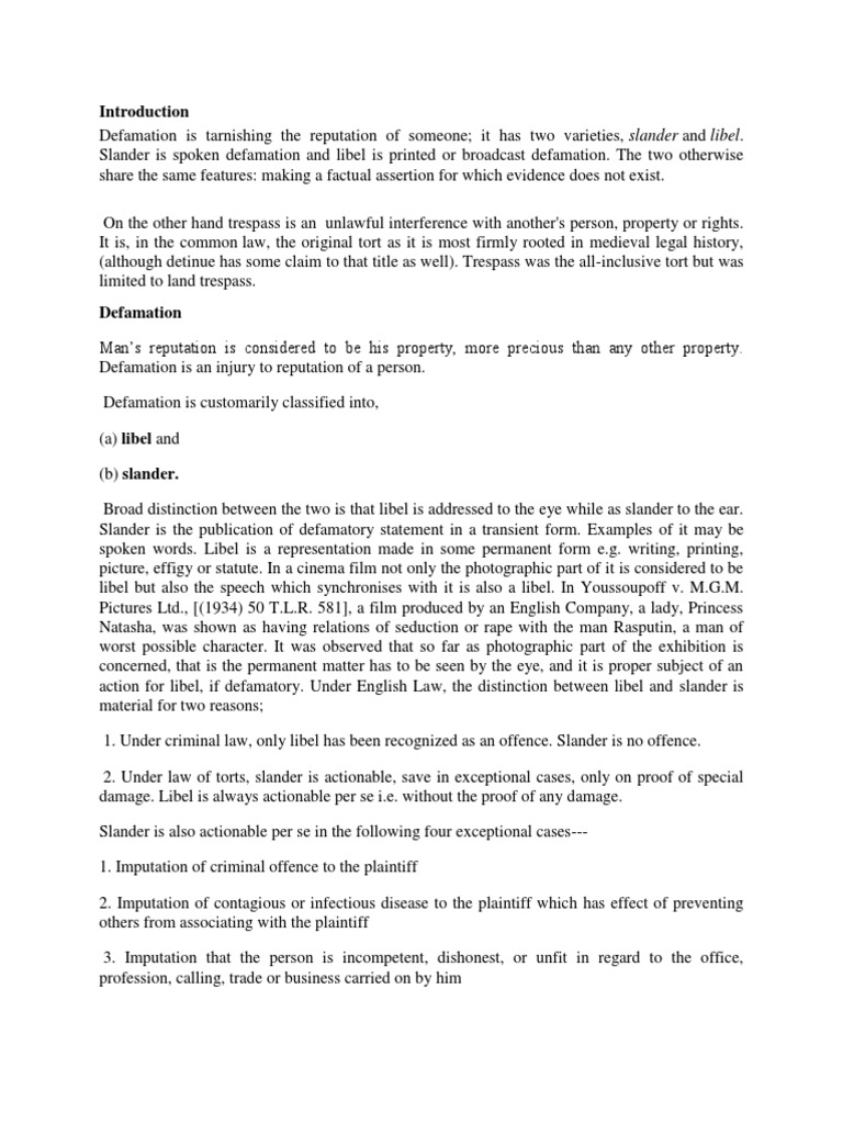 Defamation Under Tort Law Pdf Defamation Common Law