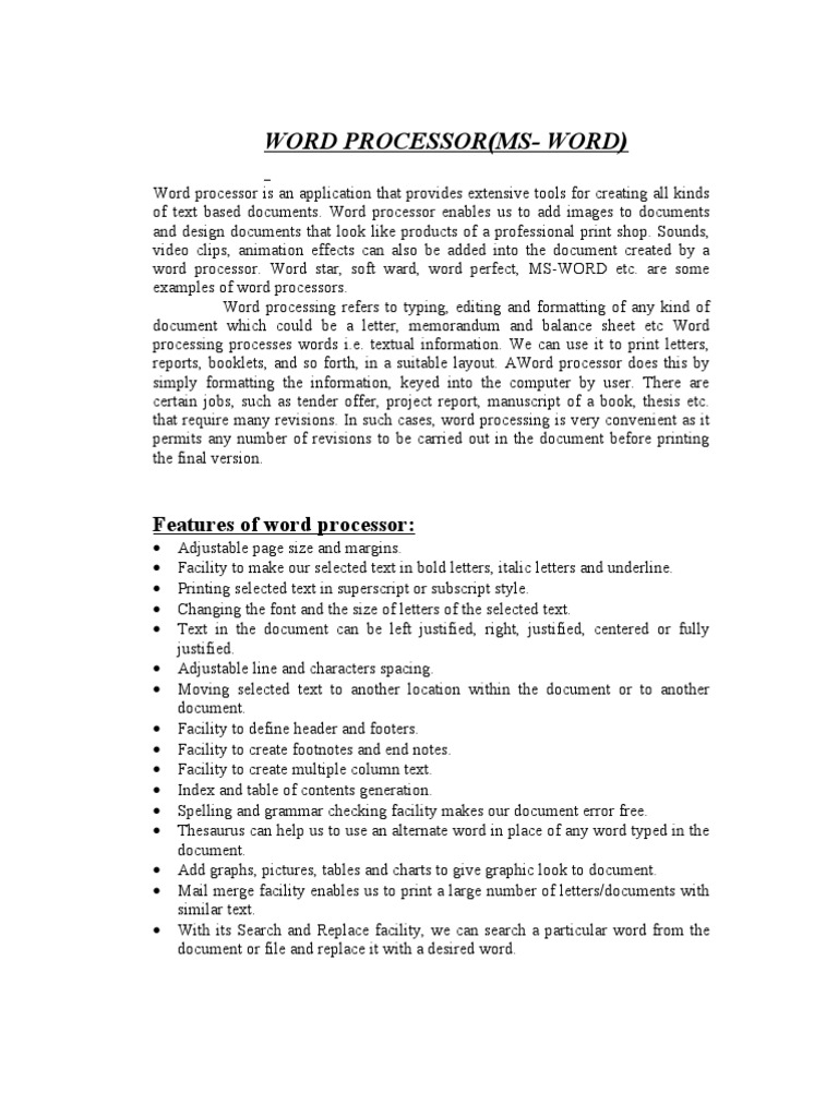 Word Processor | Microsoft Excel | Spreadsheet