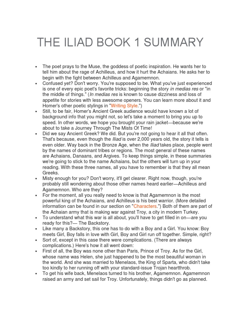Summary Of Iliad Trojans