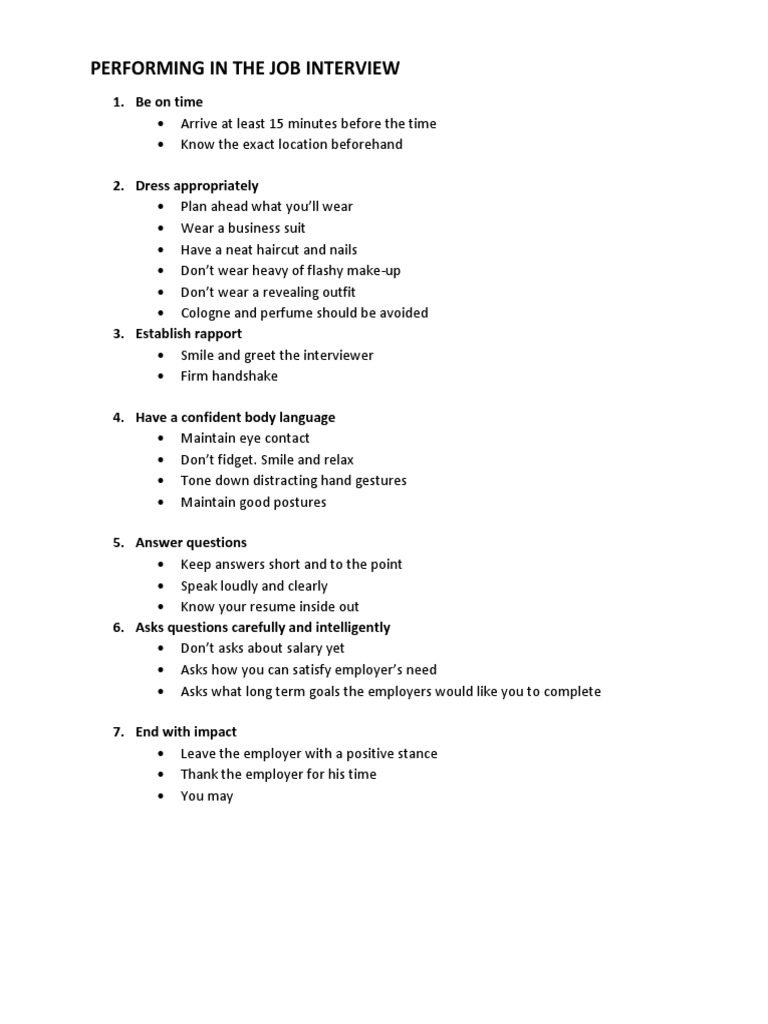 Performing in The Job Interview | PDF | Business