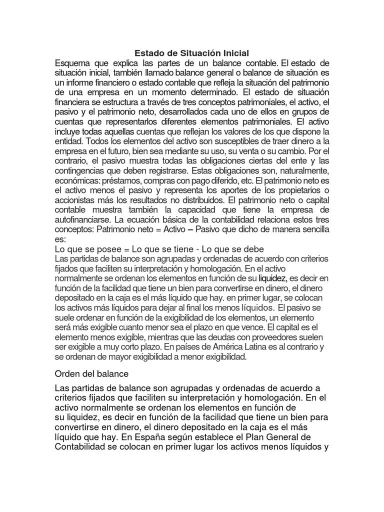 Estado de Situación Inicial | PDF | Hoja de balance | Corporaciones