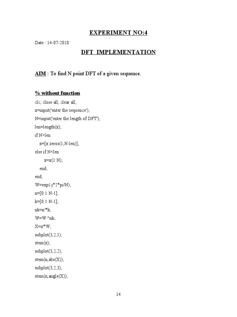 N-Point DFT Implementation in MATLAB | PDF | Discrete Fourier Transform ...