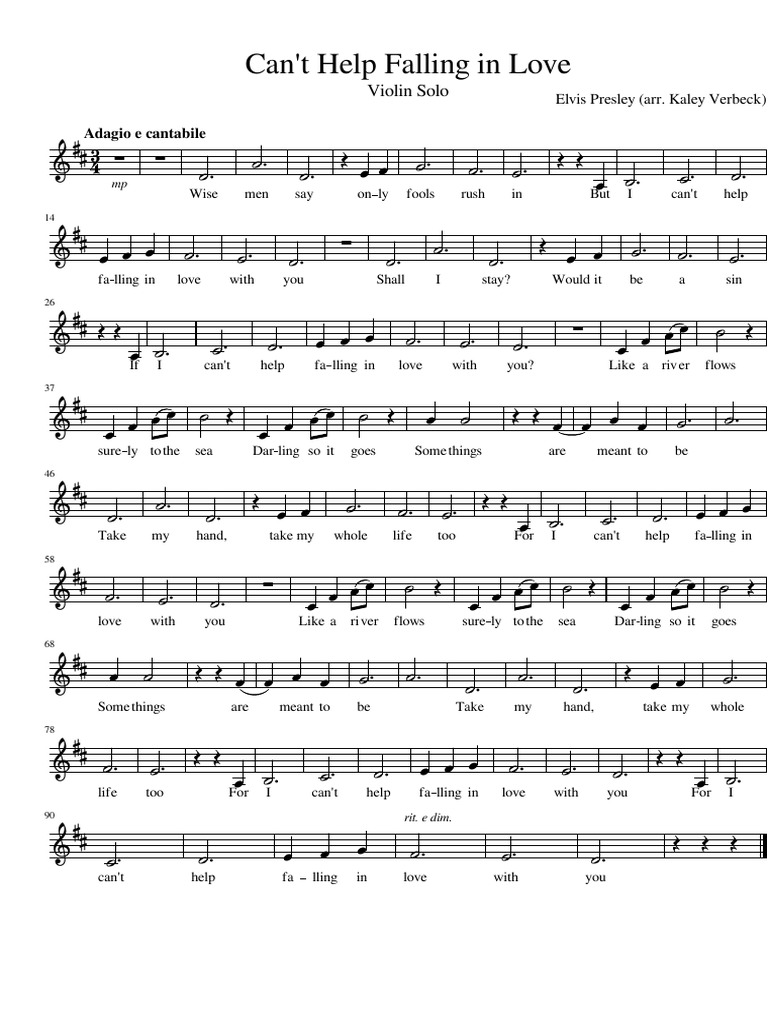 Cant Help Falling in Love Violin Solo PDF