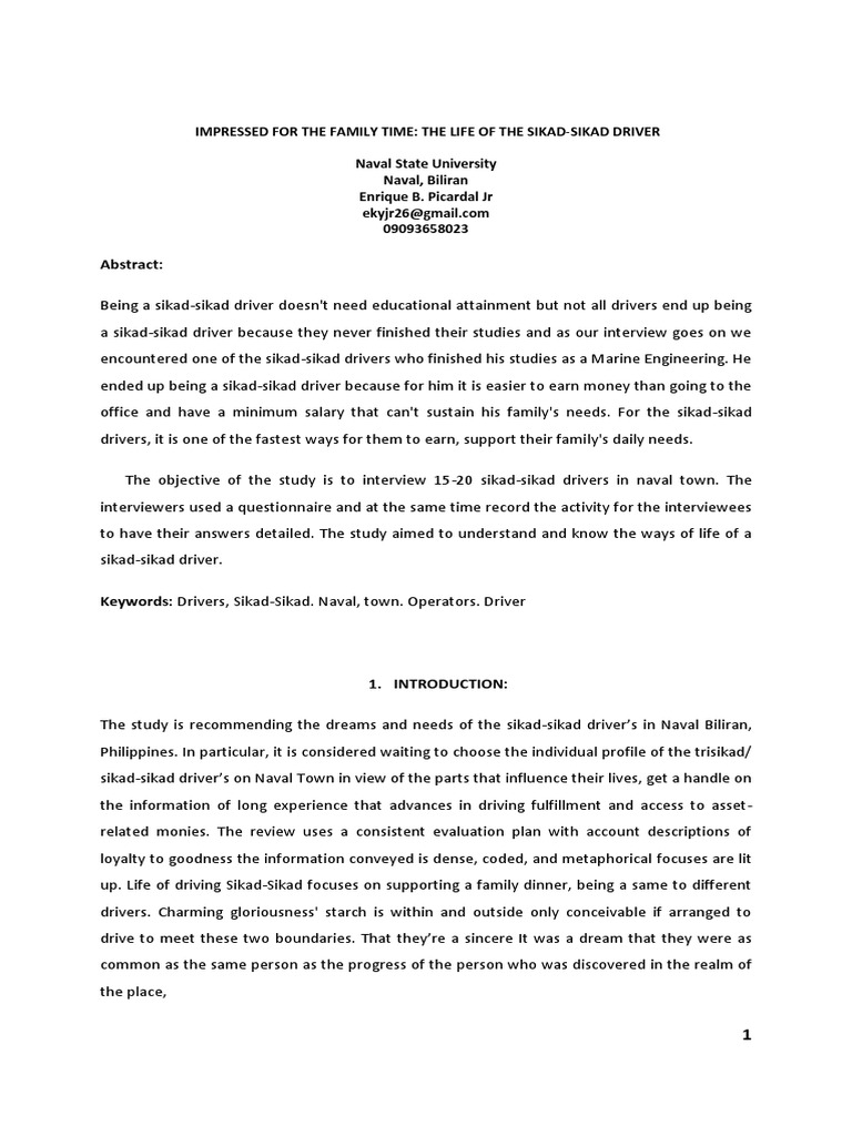 Life of a Sikad-Sikad Driver in Naval | PDF | Qualitative Research ...