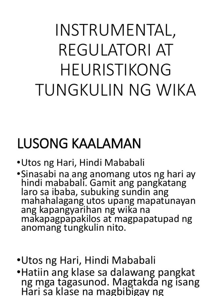 Instrumental, Regulatori at Heuristikong Tungkulin NG Wika PDF