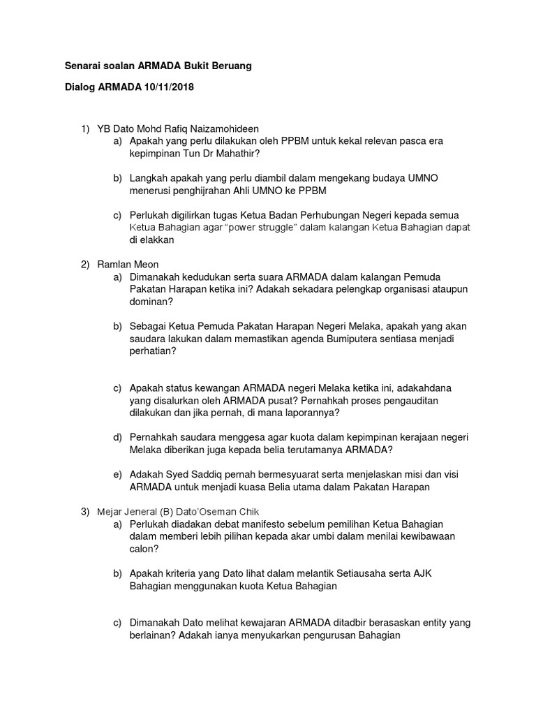 Senarai Soalan ARMADA Bukit Beruang  PDF