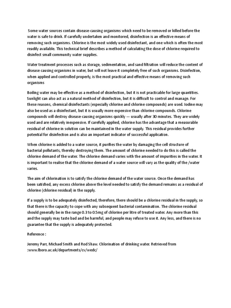 Chlorination PDF Water Purification Disinfectant