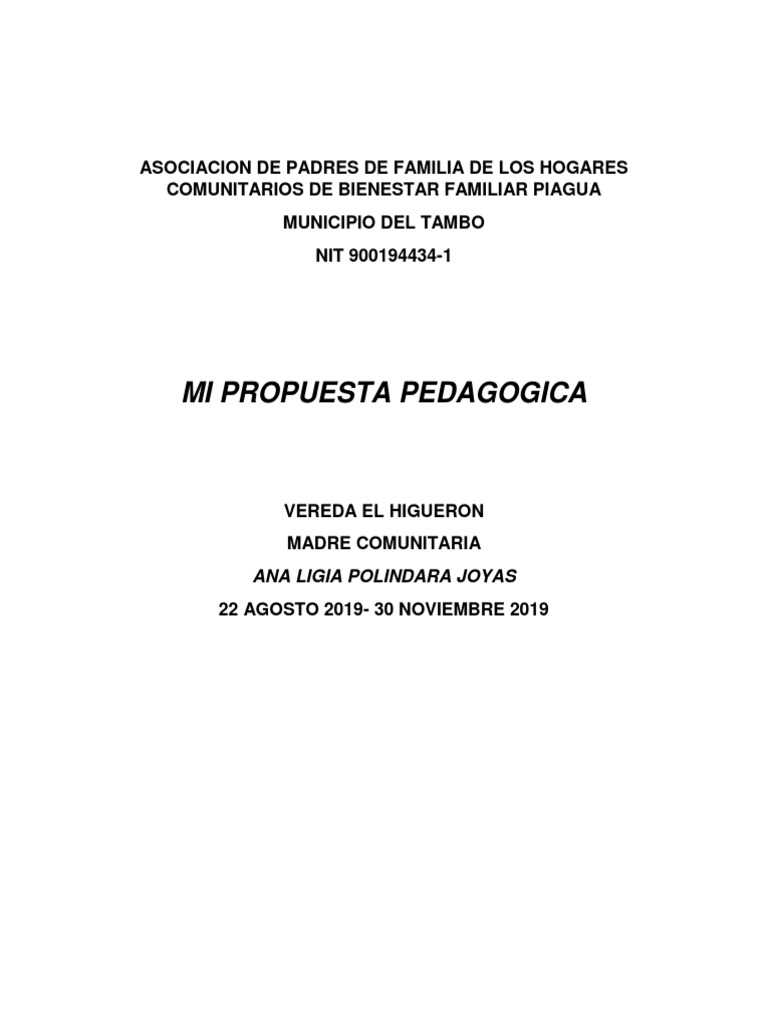 Mi Propuesta Pedagogica | PDF | Educación de la primera infancia ...