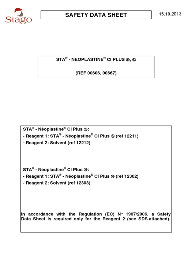 MSDS STA Neoplastine CI Plus | PDF | Toxicity | Dangerous Goods