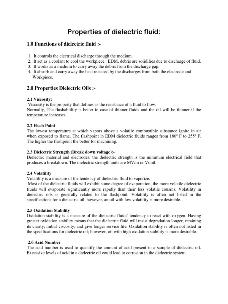 Dielectric Fluid Properties and Functions | PDF | Science & Mathematics ...