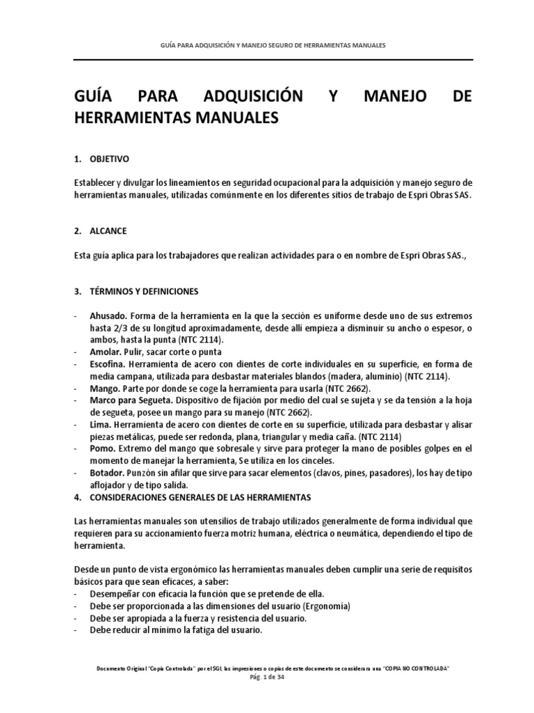 Guía de Manejo Seguro de Herramientas | PDF | Cuchillo | Tornillo