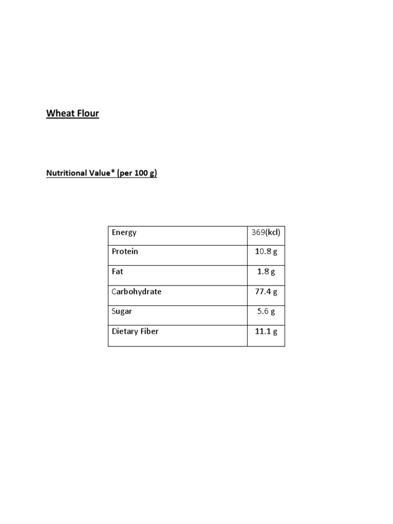 Wheat Flour Nutritional Value (Per 100 G) PDF