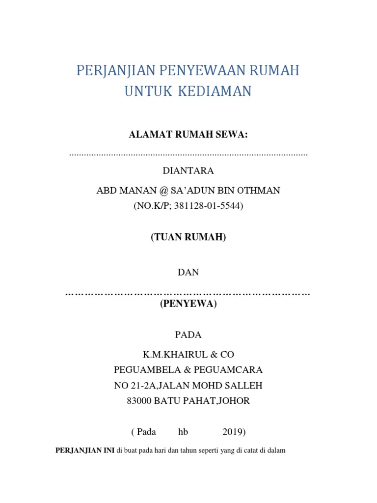 Agreement Sewa Rumah  PDF