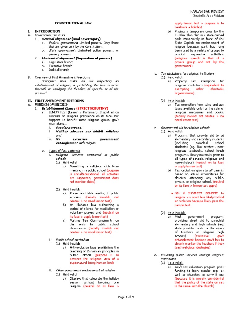 American Constitution Notes PDF Federal Government Of The United