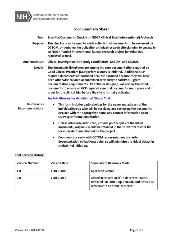 NIDCR Clinical Trial Essential Documents Checklist | PDF ...