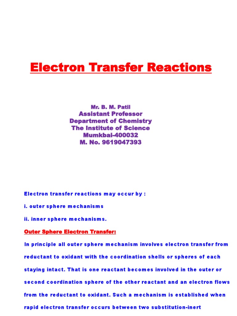 Electron Transfer Mechanisms in Redox Reactions | PDF | Electron ...