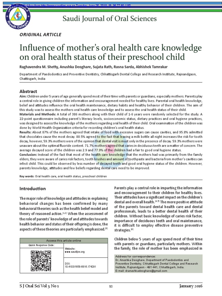 Maternal Knowledge Impact on Child Oral Health | PDF | Oral Hygiene ...