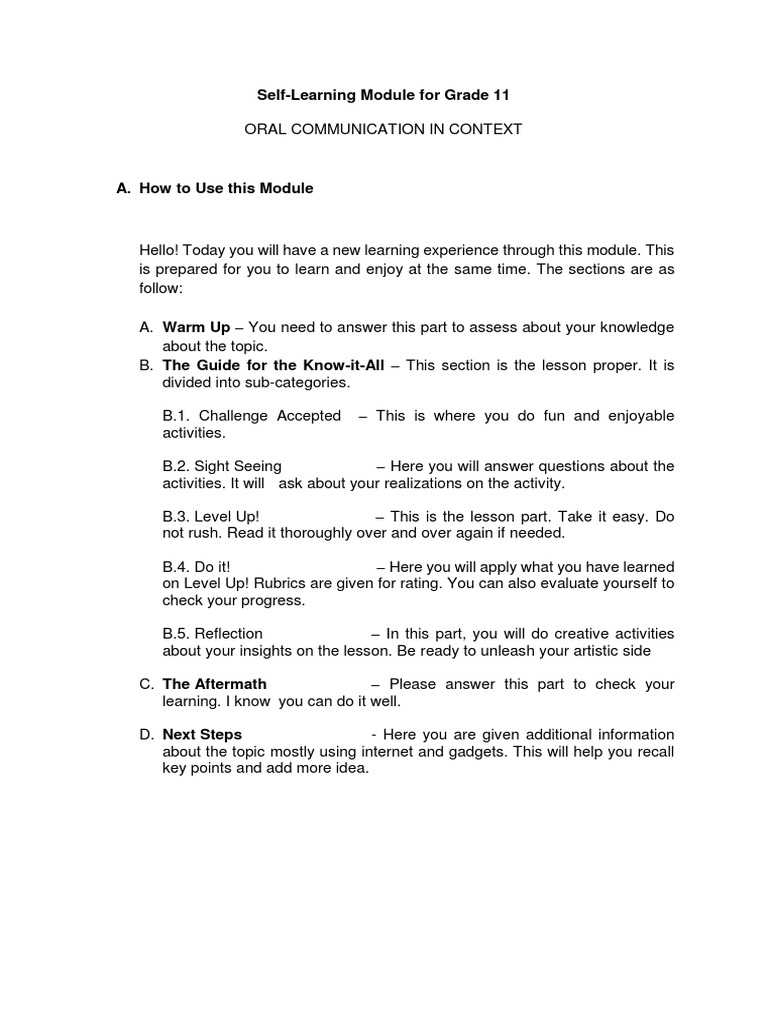 Grade 11 Oral Communication Module | PDF | Reason | Learning