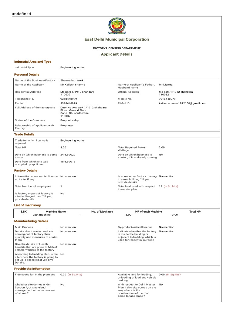 Factory License Application | PDF | Factory | Business