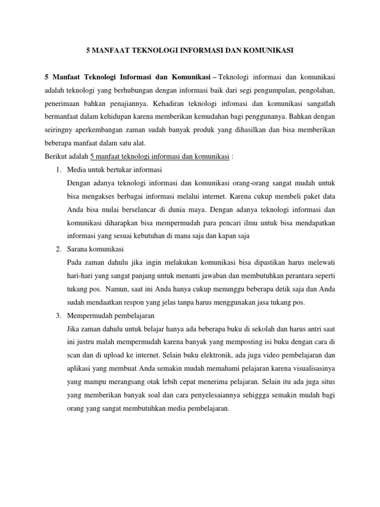 Manfaat Teknologi Informasi dan Komunikasi | PDF | Bisnis | Komputer