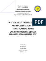 A Study About The Perceptions and Implementations of Family Planning Among Live-In Partners in A Certain Barangay of Dasmariñas City