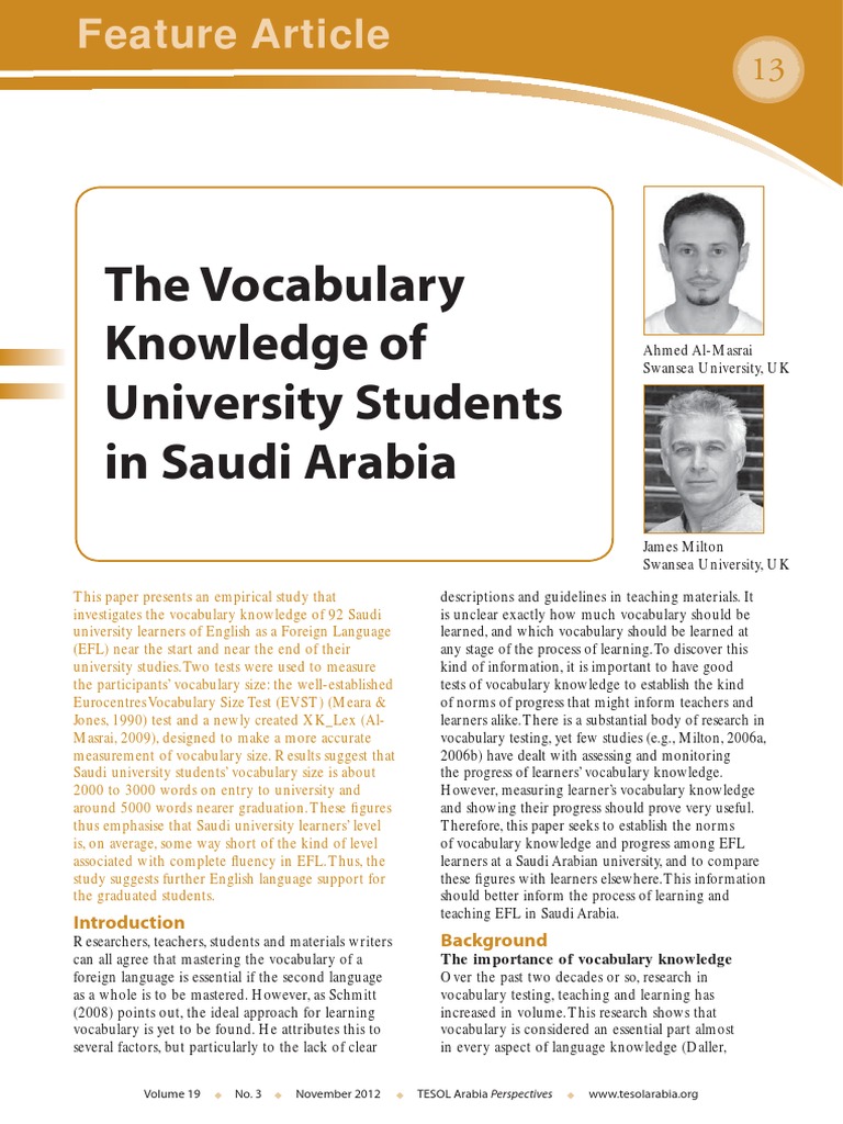 Vocabulary Growth in Saudi EFL Learners | PDF | Vocabulary | English As ...