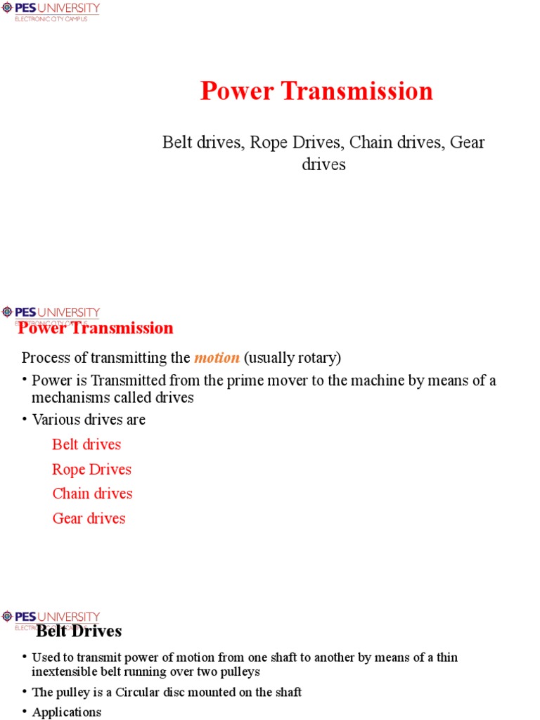 Power Transmission Belt Drives, Rope Drives, Chain Drives, Gear Drives