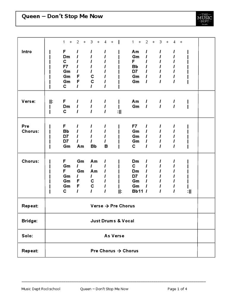Guitar Lesson Queen Dont Stop Me Now 1 PDF PDF Song Structure