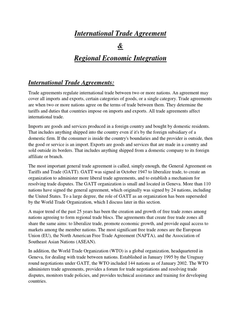 Overview of International Trade Agreements | PDF | Regional Integration ...