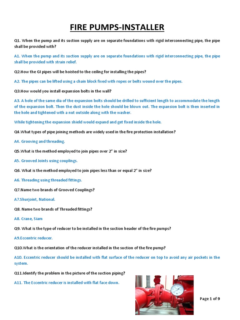 Basic Interview Related Question and Answers For Fire Pump Installer