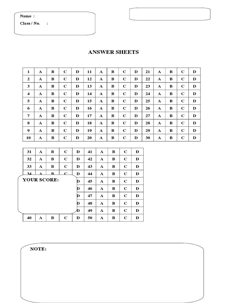 Answer Sheets: Name: Class / No. | PDF