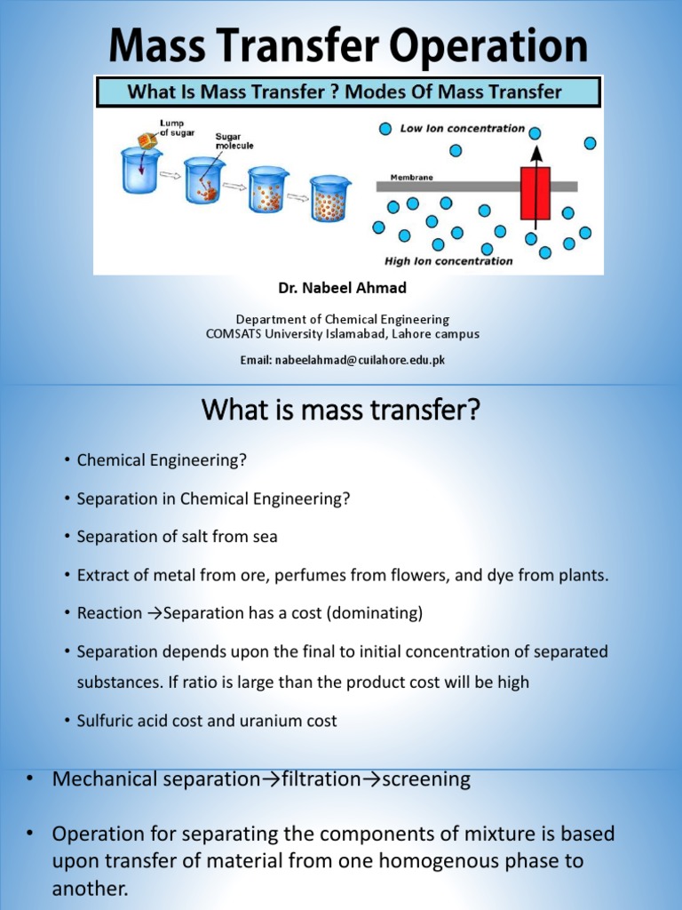Mass Transfer Principles by Dr. Nabeel Ahmad | PDF | Diffusion | Solubility