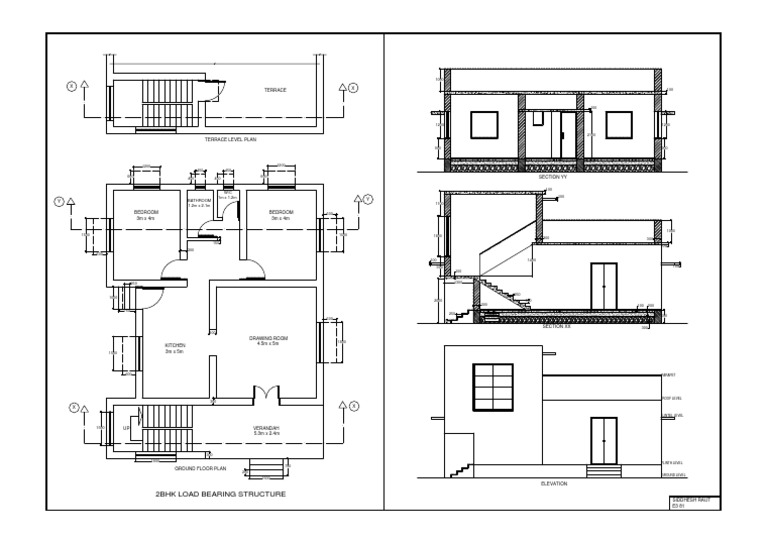 2Bhk Load Bearing Structure: X X Terrace | PDF | Residential Buildings ...