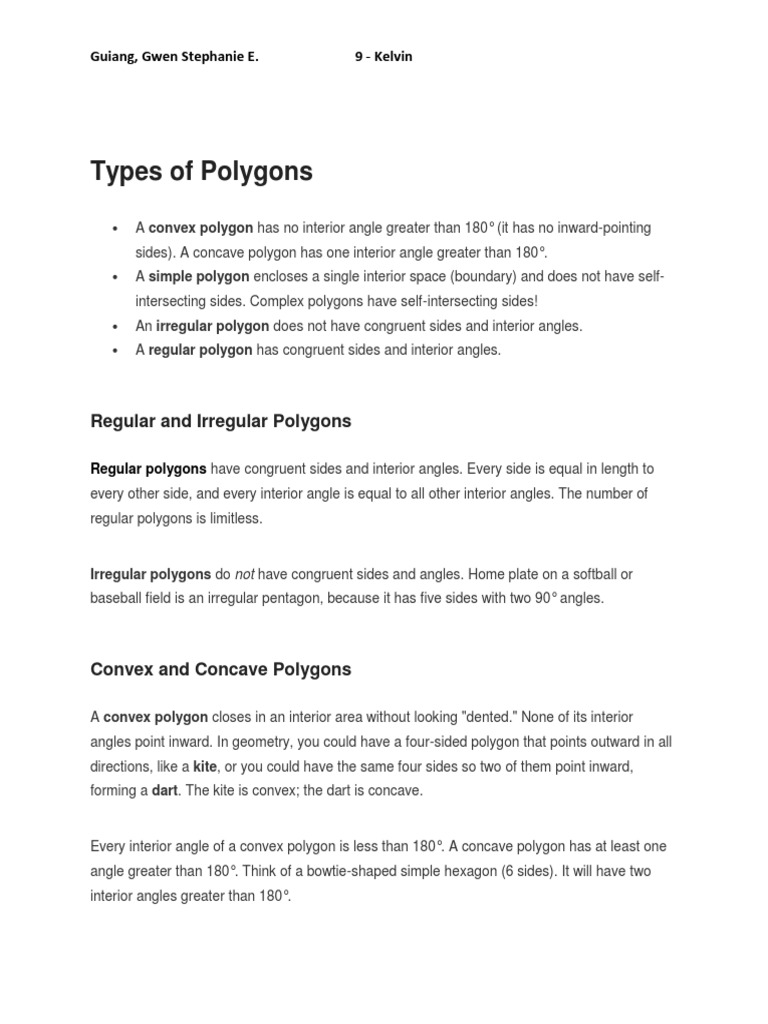 Types of Polygons Explained in Detail | PDF | Polygon | Geometric Shapes
