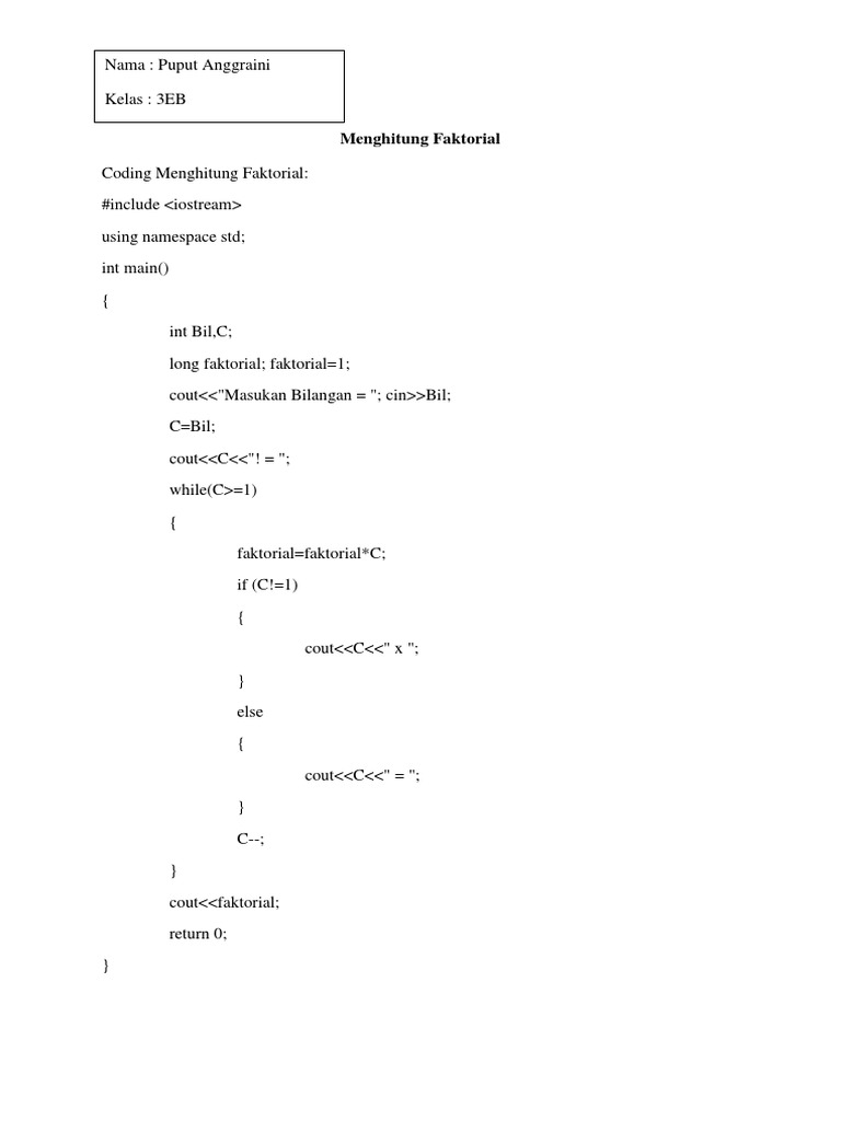 Menghitung Faktorial dengan C++ | PDF