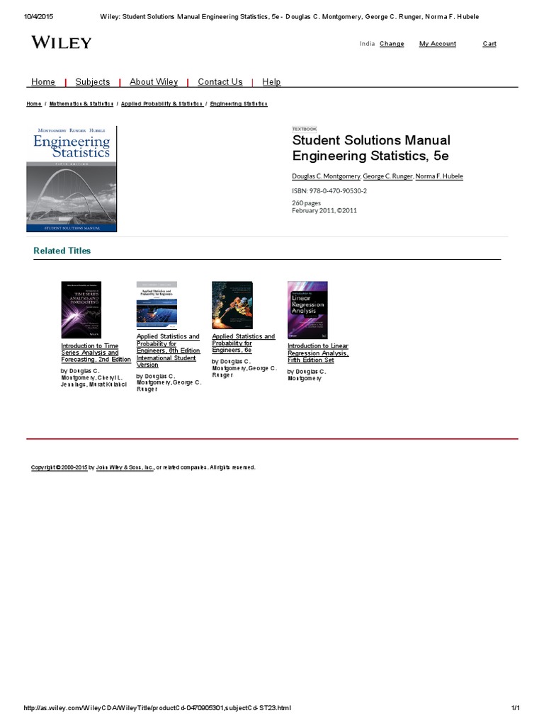 Wiley Student Solutions Manual Engineering Statistics 5e Douglas C Montgomery George C Runger Norma F Statistics Probability And Statistics