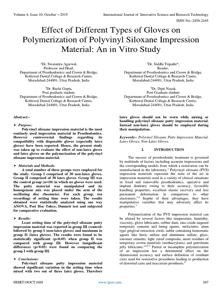 Gloves Impact on Polyvinyl Siloxane Setting | PDF | Chemistry | Nature