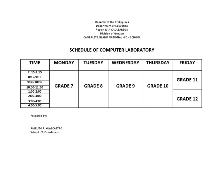 Computer Lab Schedule | PDF