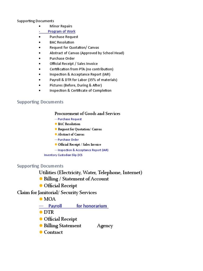 Essential Procurement Supporting Documents | PDF | Receipt | Payroll Tax