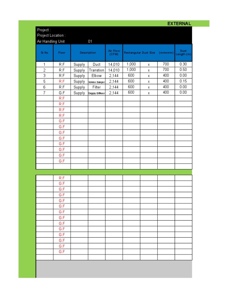 Hvac Duct Static Pressure Calculation PDF Duct (Flow) Pressure