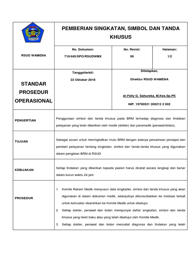 Sop Rm-Pemberian Singkatan, Simbol & TK