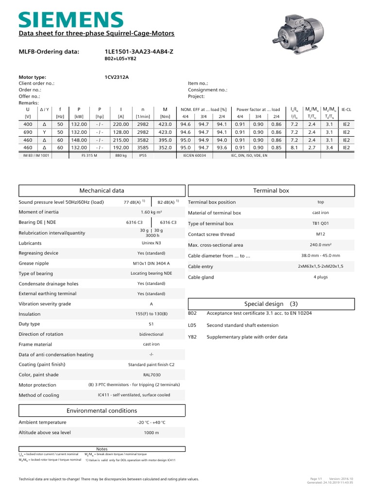 Three-Phase Motor Data Sheet | PDF | Mechanical Engineering ...