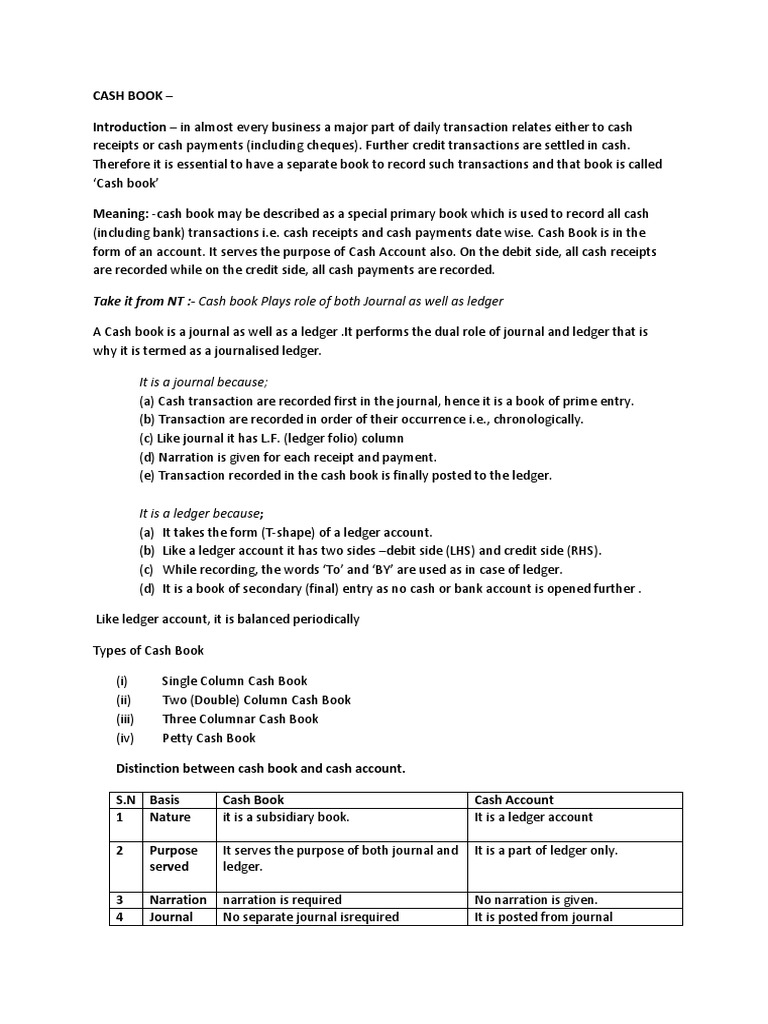 Take It From NT:-Cash Book Plays Role of Both Journal As Well As 