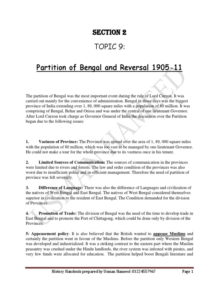 Bengal Partition and Its Reversal 1905-11 | PDF | British Raj ...