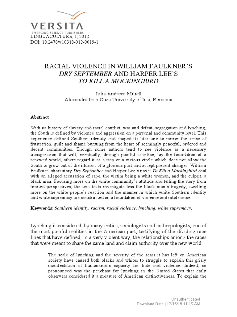  linguaculture racial violence in william faulkners dry september and