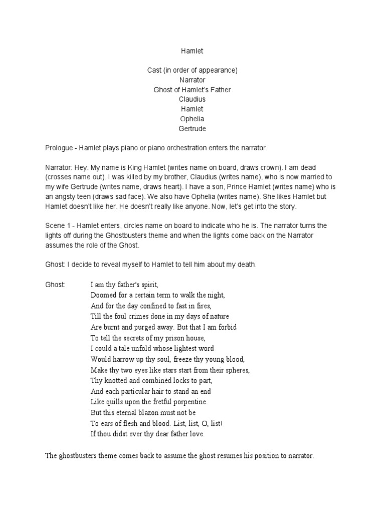 Hamlet Script PDF Hamlet Plays Based On European Myths And Legends