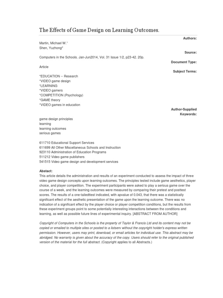 The Effects of Game Design On Learning Outcomes | PDF | Game Design ...