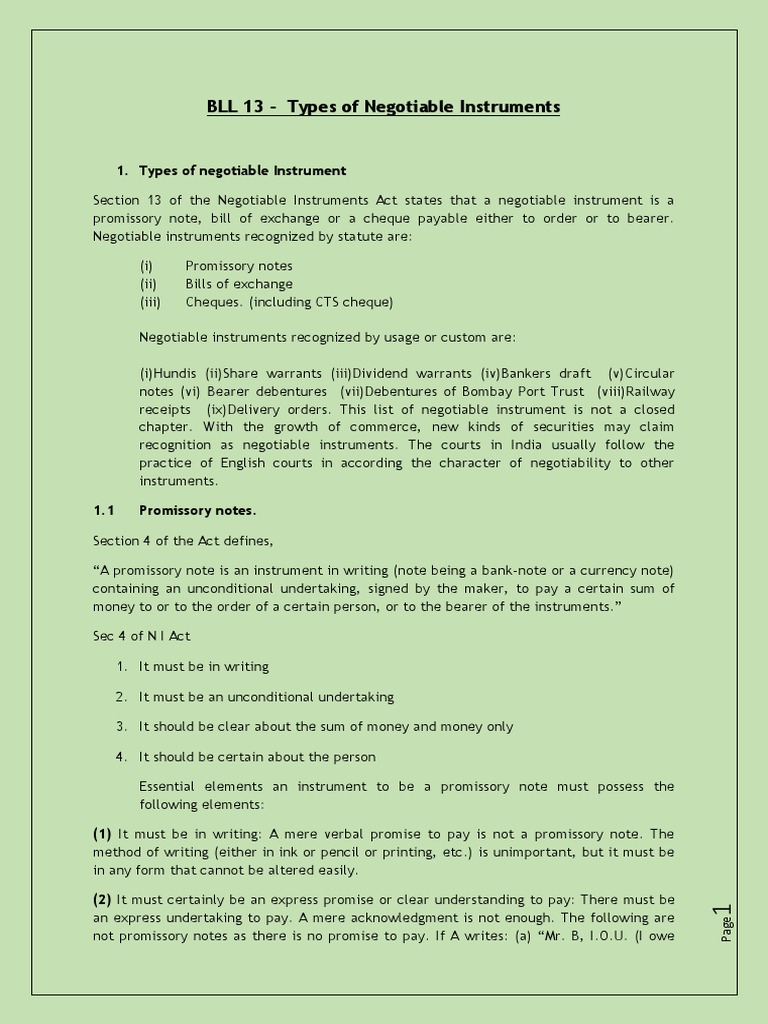 Types of Negotiable Instruments Explained | PDF | Negotiable Instrument ...