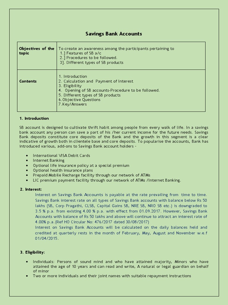 Savings Bank Accounts: Objectives of The Topic | PDF | Deposit Account ...